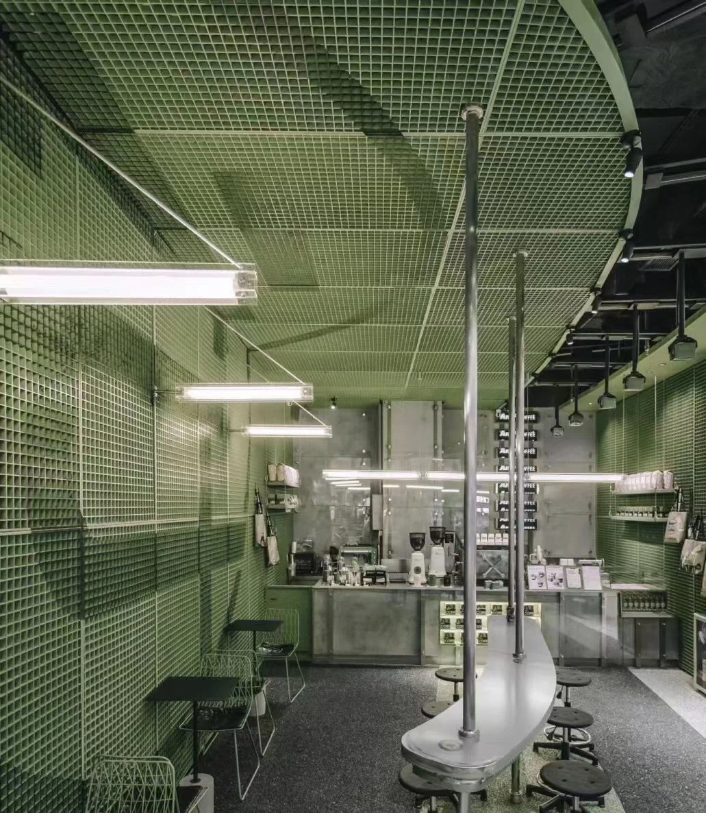 FRP grating ceiling panels used in modern commercial interior design FRP grating ceiling panels used in modern commercial interior design